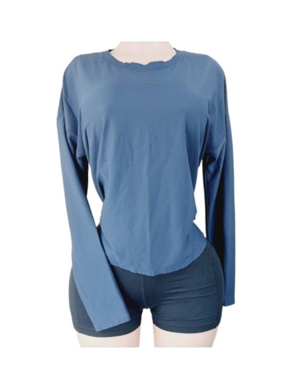 Calia Women's Dark Blue Striped Curve Long Sleeve Casual T-Shirt Size M